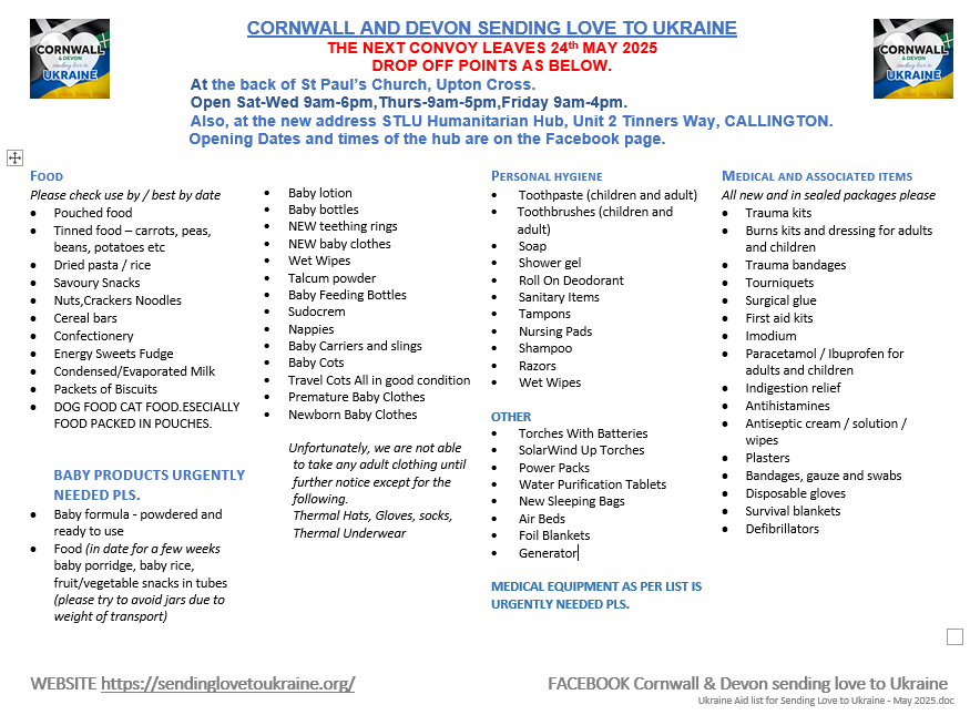 Ukraine Aid list for Sending L
