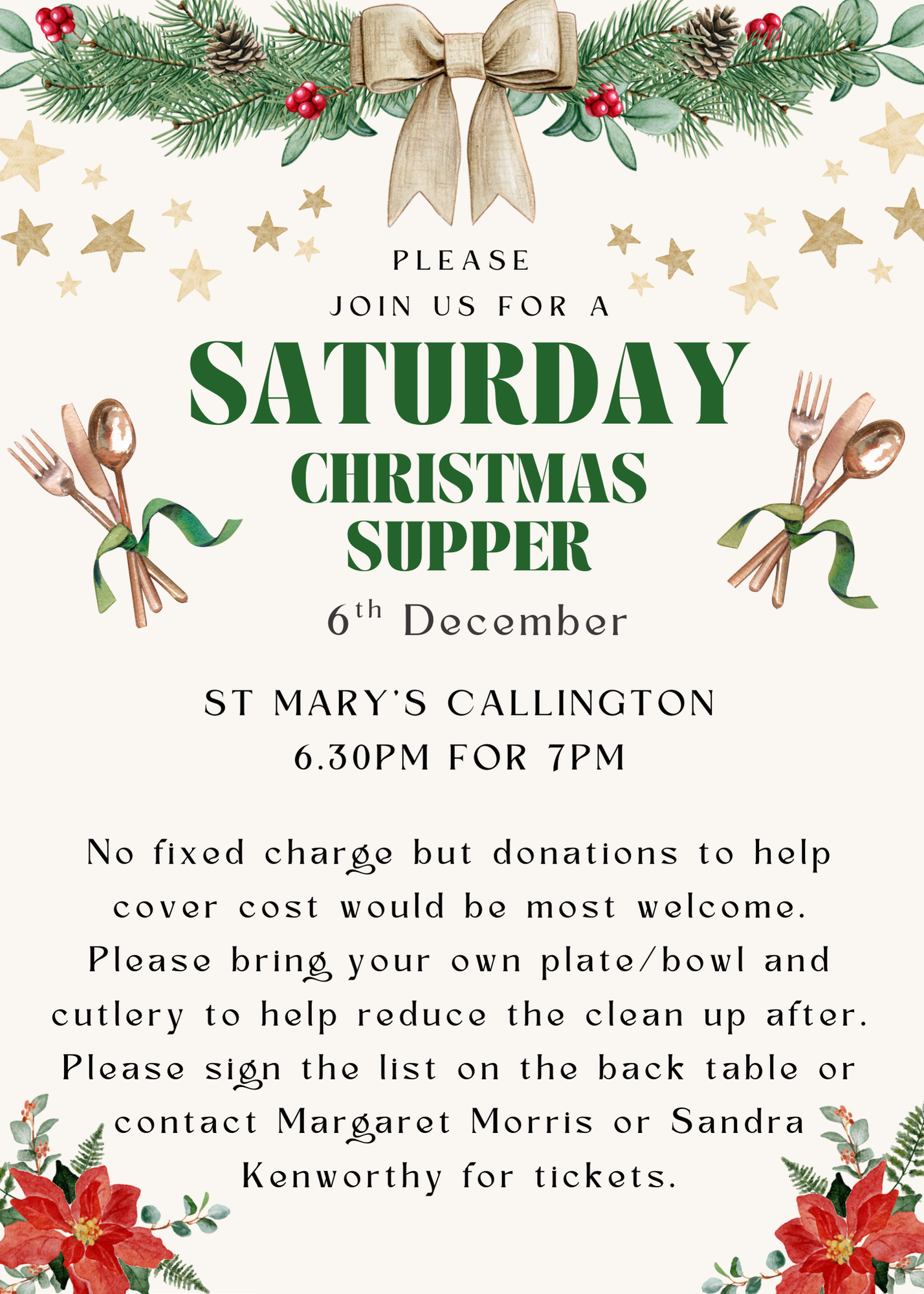 St Marys Saturday Supper Decem